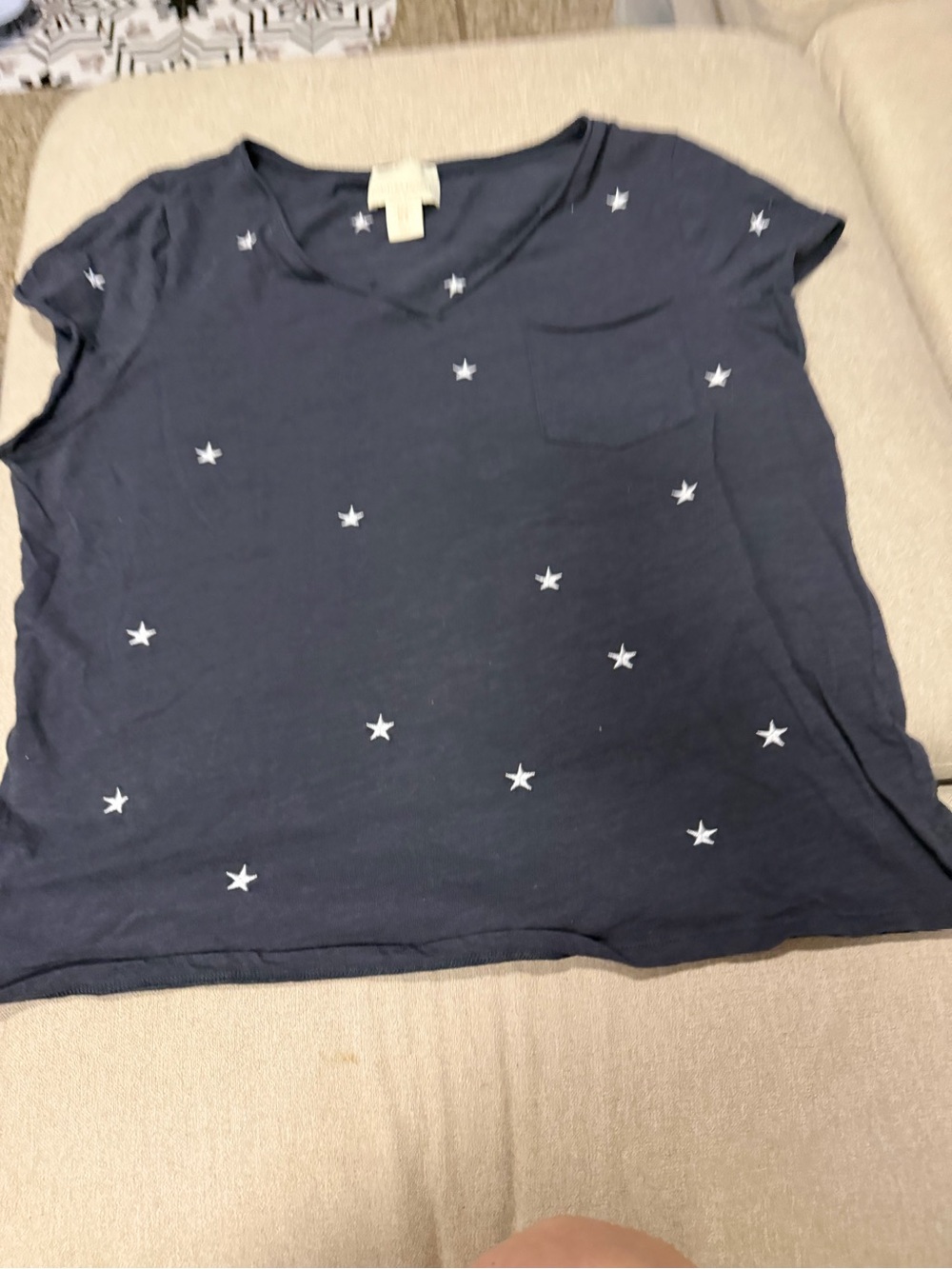 Cynthia Rowley Navy Short-Sleeve Star Pocket Tee